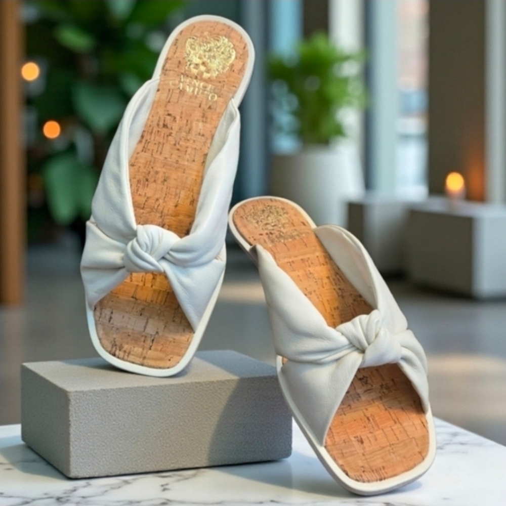 Vince Camuto Knot Slide-On Sandals Cream White Womens Size 7.5 NEW NWT